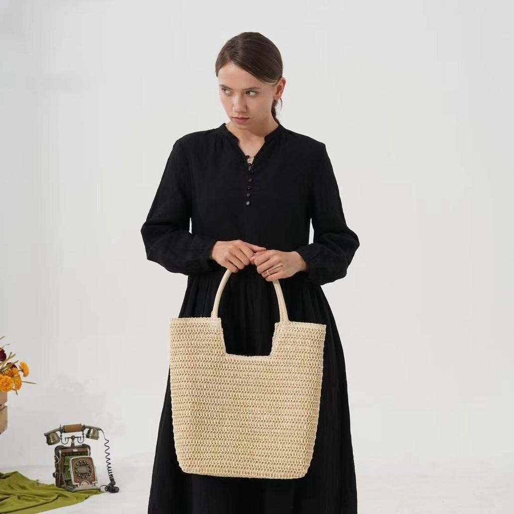 IELGY Straw All-Match Large-Capacity One-Shoulder Tote Bag Seaside Vacation Style Beach Bag