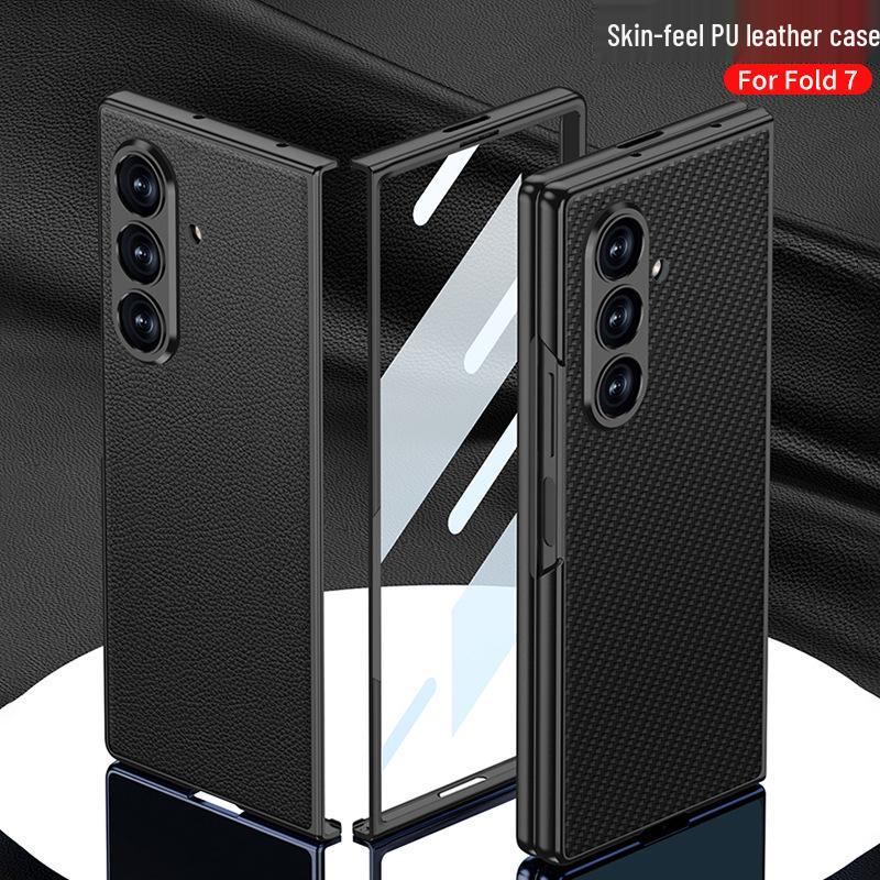 Ultra-Thin Samsung Z Fold7 Leather Case - Metal Paint, Solid Color, Integrated Shell Design