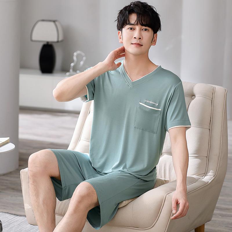 Men's Modal Summer Pajama Set: Short Sleeve & Shorts, Casual Plus Size Homewear