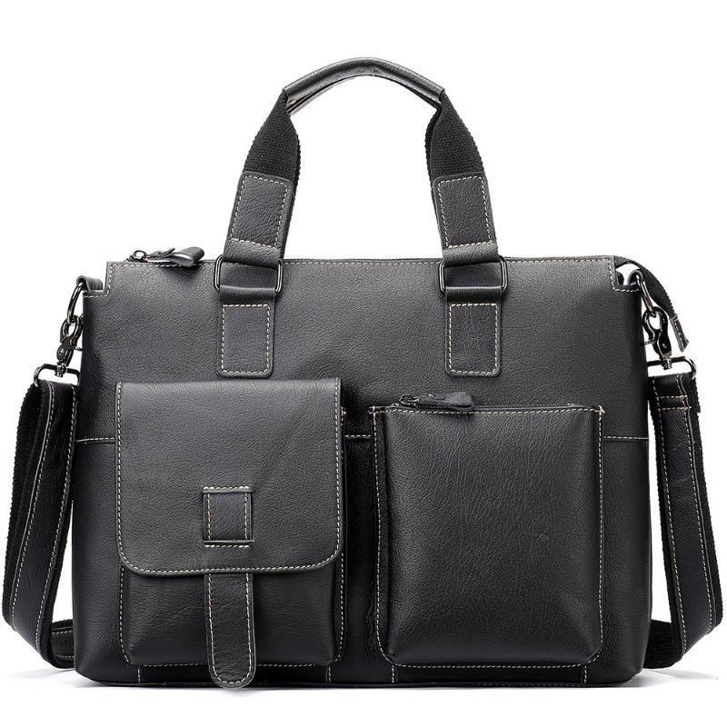 Herren-Aktentasche aus Leder im Vintage-Stil, Oberschicht aus Rindsleder, Schultertasche, Business-Computertasche