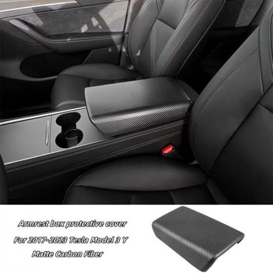 

Matte Carbon Fiber Armrest Box Console Box Cover For 2017- Tesla Model 3 Y