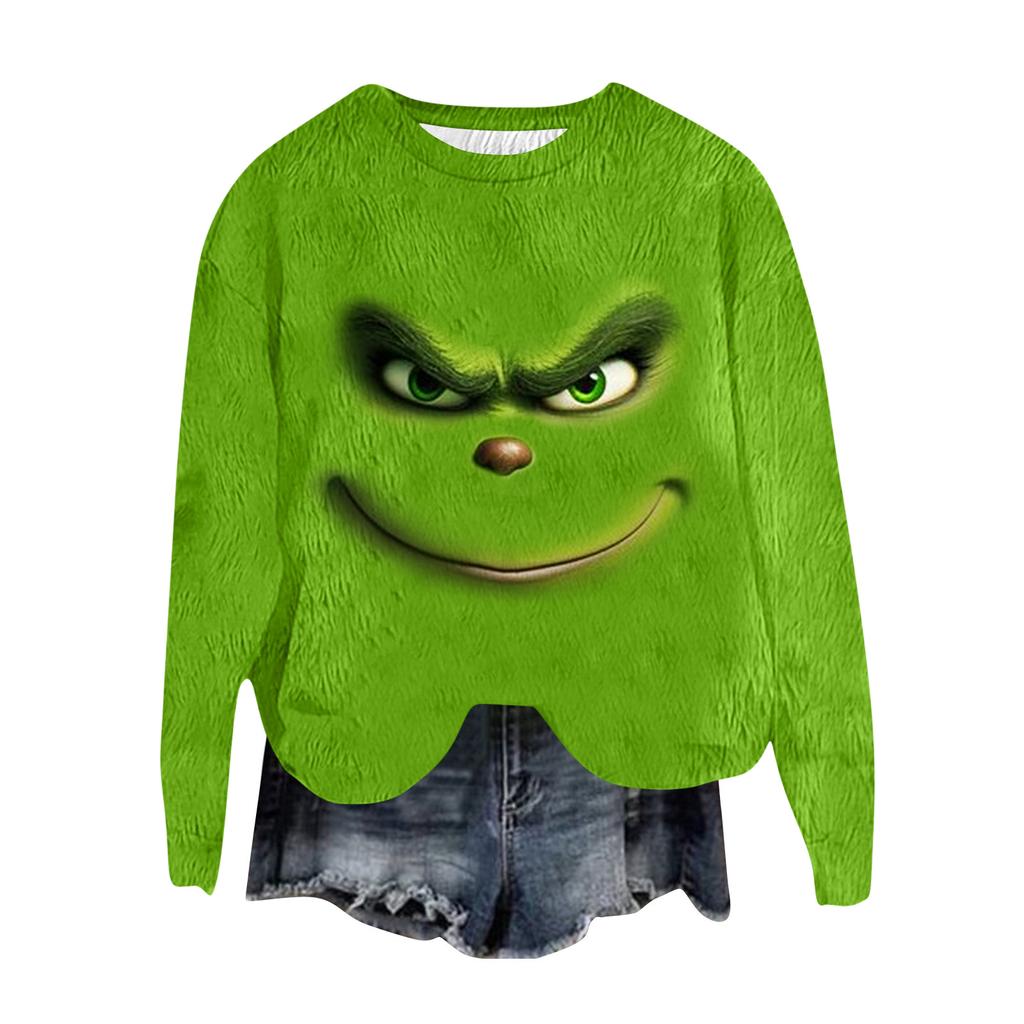 Women's Fashion Round Neck Pullover Top Long Sleeve Tee Christmas Printed Sweatshirt