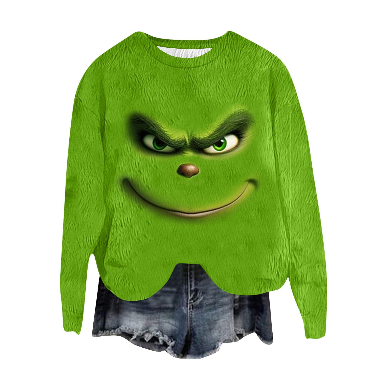 

Женский модный пуловер с круглым вырезом, футболка с длинным рукавом, рождественская толстовка с принтом L зелёный