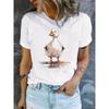 Cute Duck Print Crew Neck T-shirt Short Sleeve Casual Top for Summer Spring Women's Clothing Short Sleeve