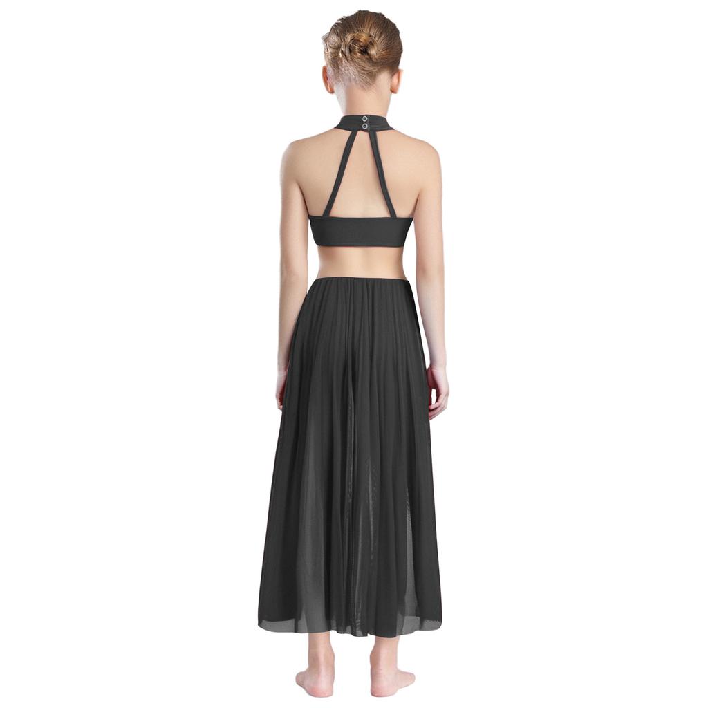 Mädchen Latein-Tanz Performance Kostüm Glitzernde Pailletten Neckholder Ärmellos Rückenfrei Mit Rock Jumpsuit Tanzkleidung