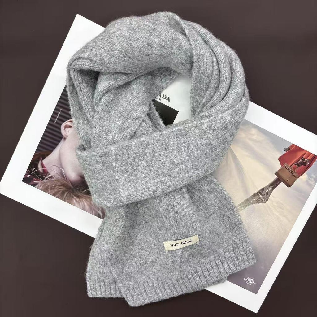 Damski dzianinowy szalik z mieszanki wełny - Jednolity kolor, Jesień/Zima, Styl koreański, Ciepła i wygodna ochrona szyi