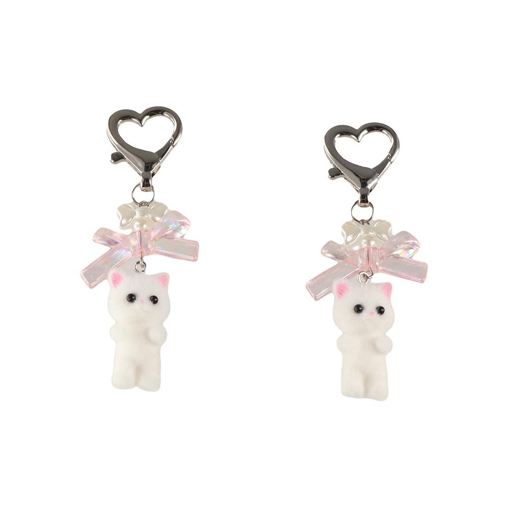 

Брелок в виде 3D кота, пушистый кот, сердечко, бант, животные, брелок в виде кота, плюшевый кот, брелок для ключей от машины white-cat