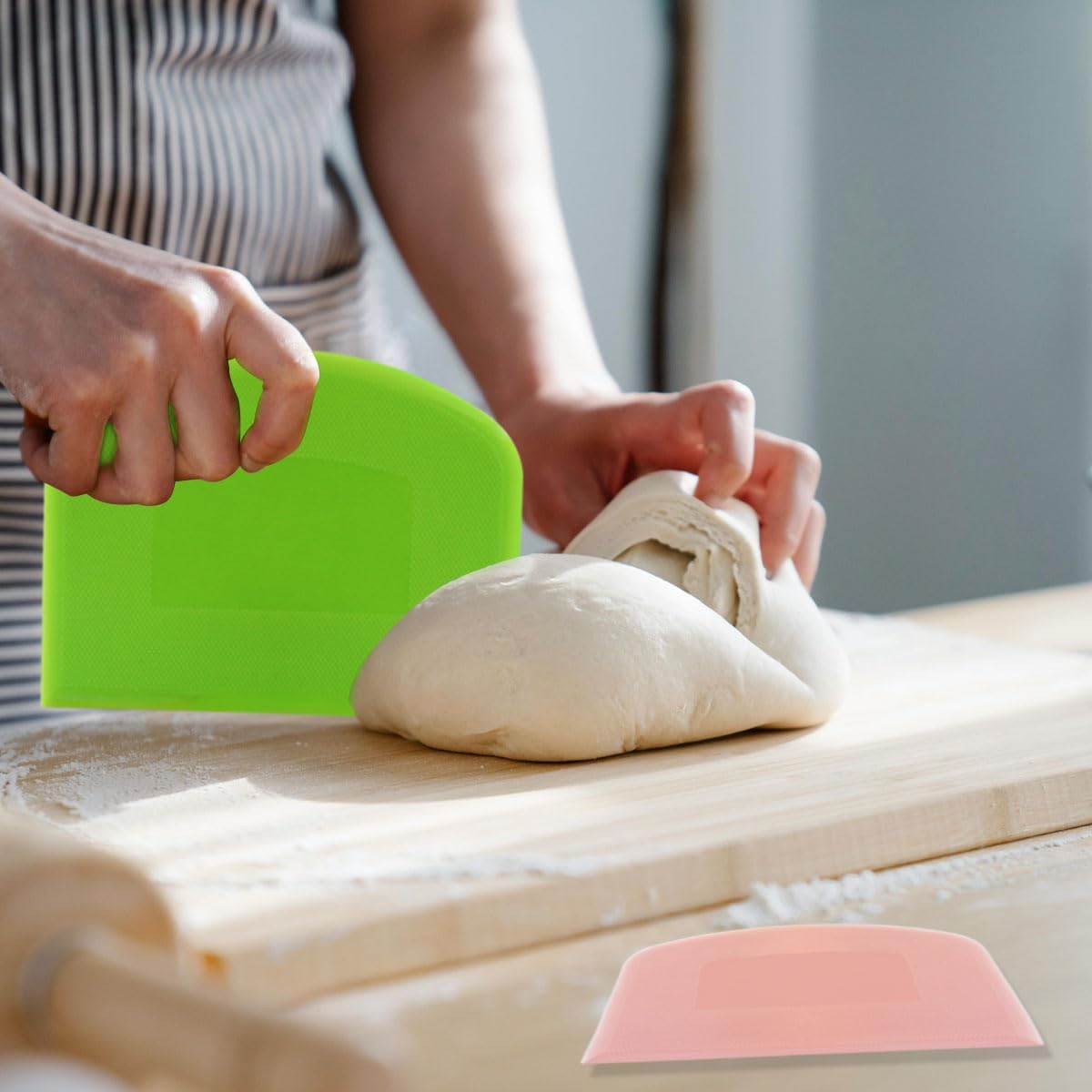 6 Pack Plastic Bench Scraper, Flexible Dough Scraper, Flexible Plastic Multipurpose Kitchen Pastry Cutter Tool, for Bread Cake Dough (White, Green,