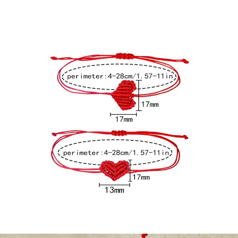 2Pcs Valentine'S Day Heart Shaped Bracelet For Women Men Handwoven Couple Best Friend Red Rope Romantic Love Bracelet Gifts