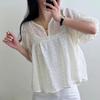 Shop   Women S Floral Embroidery Half Open Short Sleeve blouSe Tank Top Set Crm 