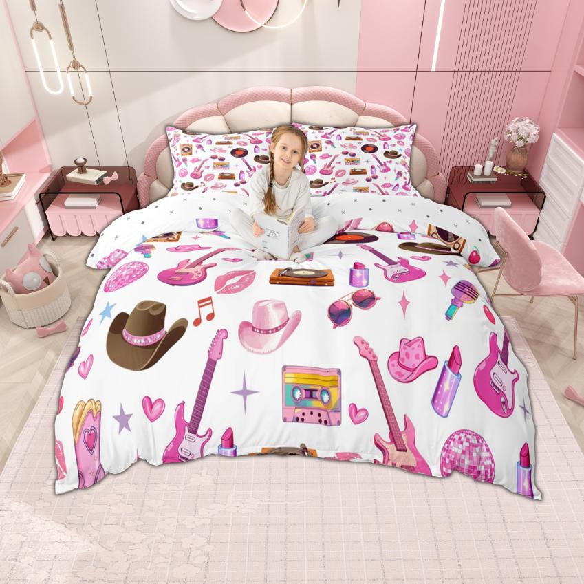 

Homewish Girls Singer Duvet Cover Set, Music Guitar Bedding Set, Musical Disco Ball Comforter Cover Set DE XS 100x135cm 2pcs&set