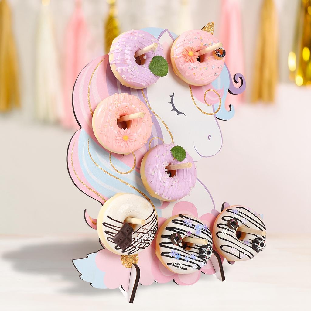 Unicorn Wooden Donut Stand Wall Dessert Doughnut Table Holder Unicorn Birthday Party Decor Baby Shower Wedding Party Supplies