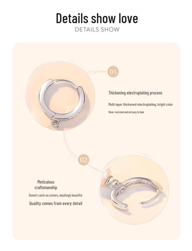 Genuine S925 Sterling Silver Pearl Hoop Earrings for Women - Elegant Japanese & Korean Style, Perfect for Mother's Day.
