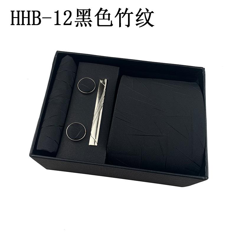 Men'S Business Tie Square Scarf Gift Box Striped Plain Suit Shirt Tie Black Gift Box Set