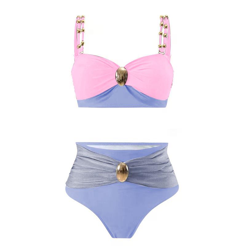 2025 Gold-Plated Color Block High Waist Bikini for Women