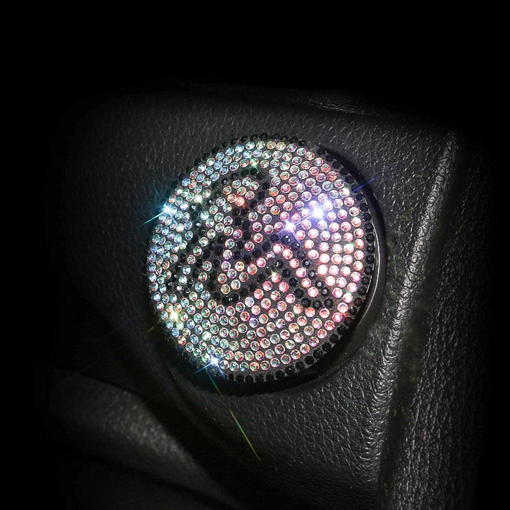 Luxury One-Key Start Button Cover Car Engine Ignition Start Button Protective Cover Car Stickers Pink Car Accessories for Girls