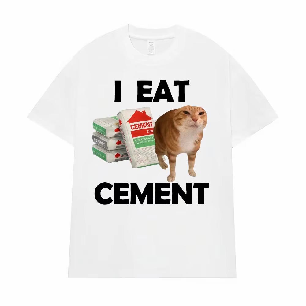 I Eat Cement Cursed Cat T Shirt Funny Meme Graphic Tee Shirt Men Women Fashion Casual Humor Vintage Oversize T-shirts Streetwear