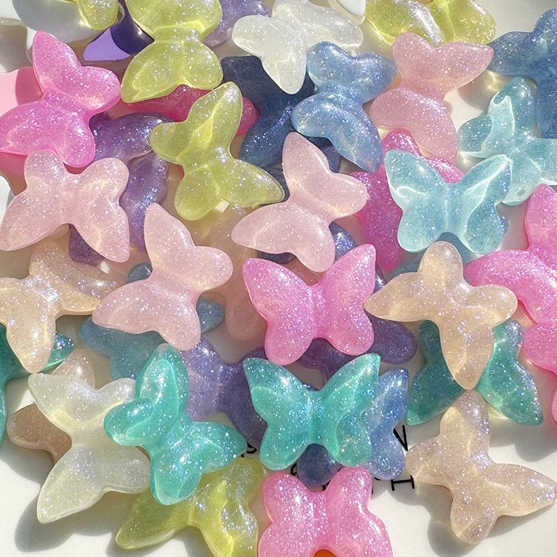 

10pcs Transparent Sweet Glitter Butterfly Card DIY Resin Accessories Mobile Phone Case Glue Flatback Hair Accessori Material 19x21mm(10pcs)