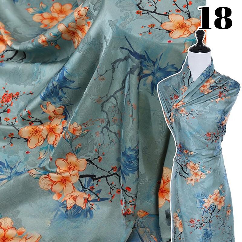 Chinese Landscape Painting Fabric Silk Stretch Satin Cloth for Cheongsam Hanfu DIY Sewing Craft Dress Stage Clothing Supplies