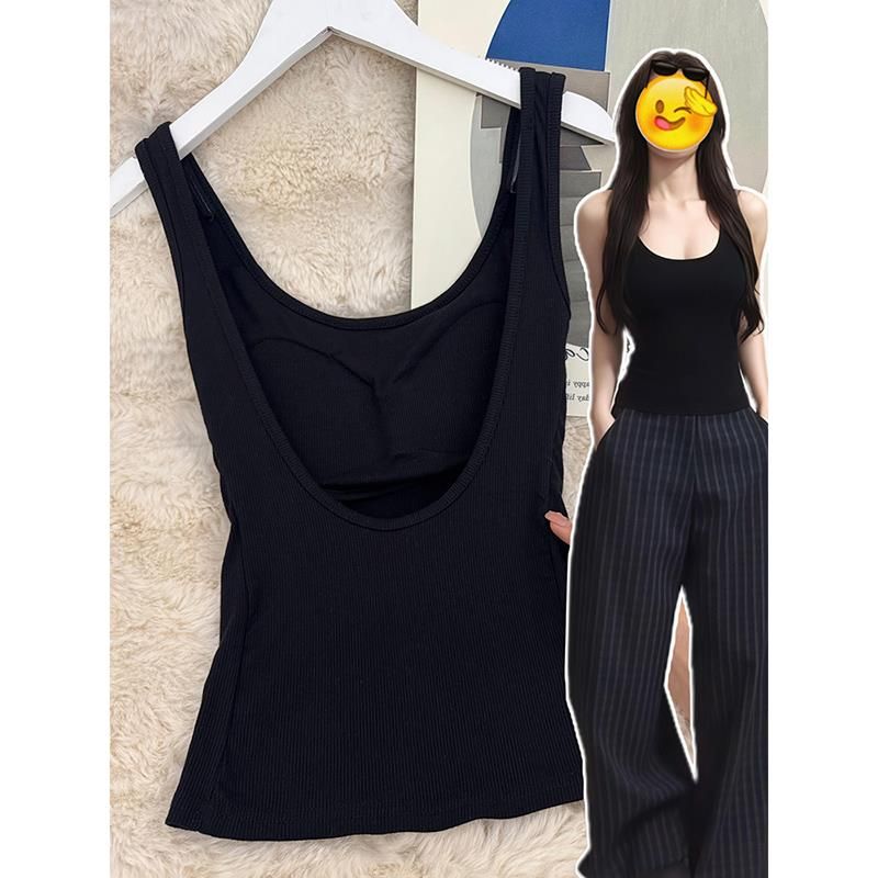 

American Sweet and Spicy Style Stylish Niche Style Open Back Black Vest Women s Summer with Chest Pad Silm Slim Fit Versatile Top