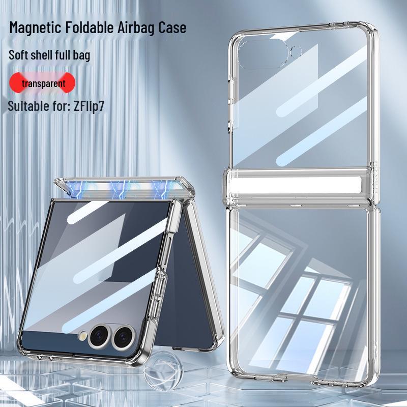 Samsung Z Flip7 Transparent Magnetic Hinge Phone Case with Full Coverage Airbag Protection