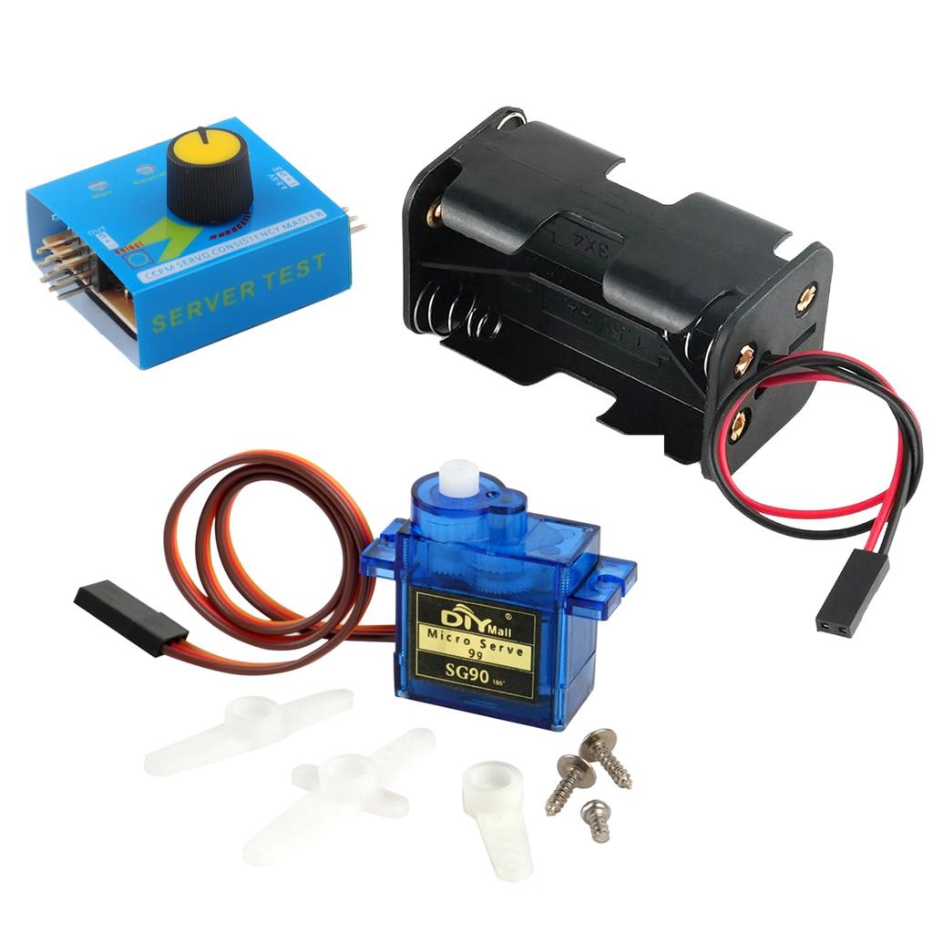 DIYmall SG90 9g Micro Servo 180° Analog Servo + 3CH Digital Multi-Servo Tester + 4-Cell AA Battery Holder Case 6V