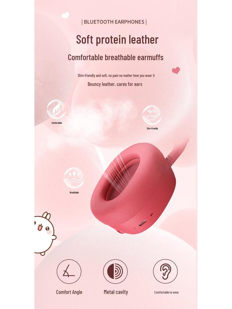 Cute Rabbit Over-Ear Bluetooth Headphones - Soft, Cloud-like Feel, High-Value Wireless Audio with Voice Call Capability