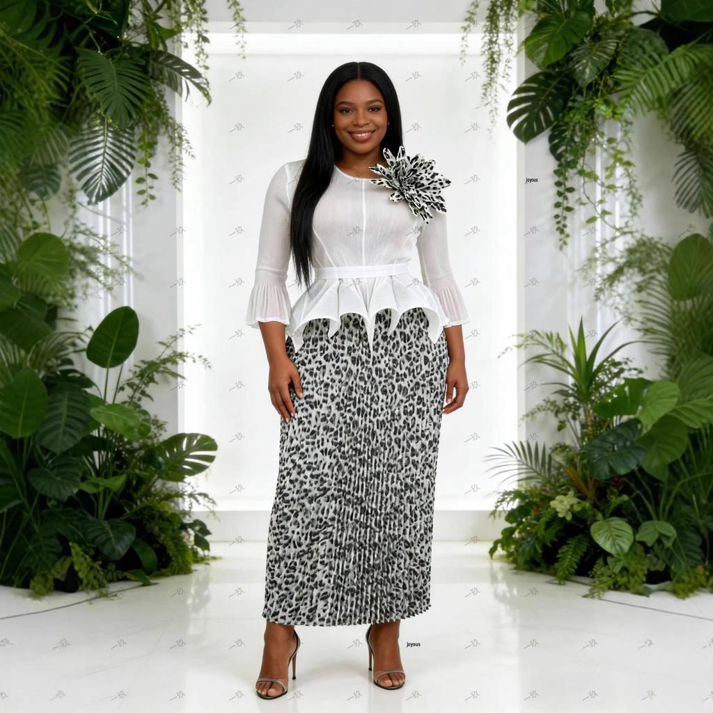 Miyake Plus Size 3D Floral Pleated Skirt Set for Women - Irregular Long Skirt