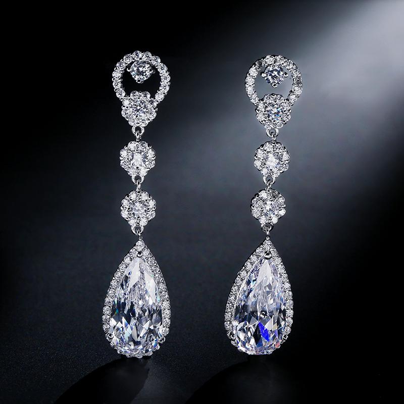ZAKOL Fashion Water Drop Zircon Dangle Earrings For Women Luxury White Leaf Drop Earrings Bridal Wedding Party Jewelry