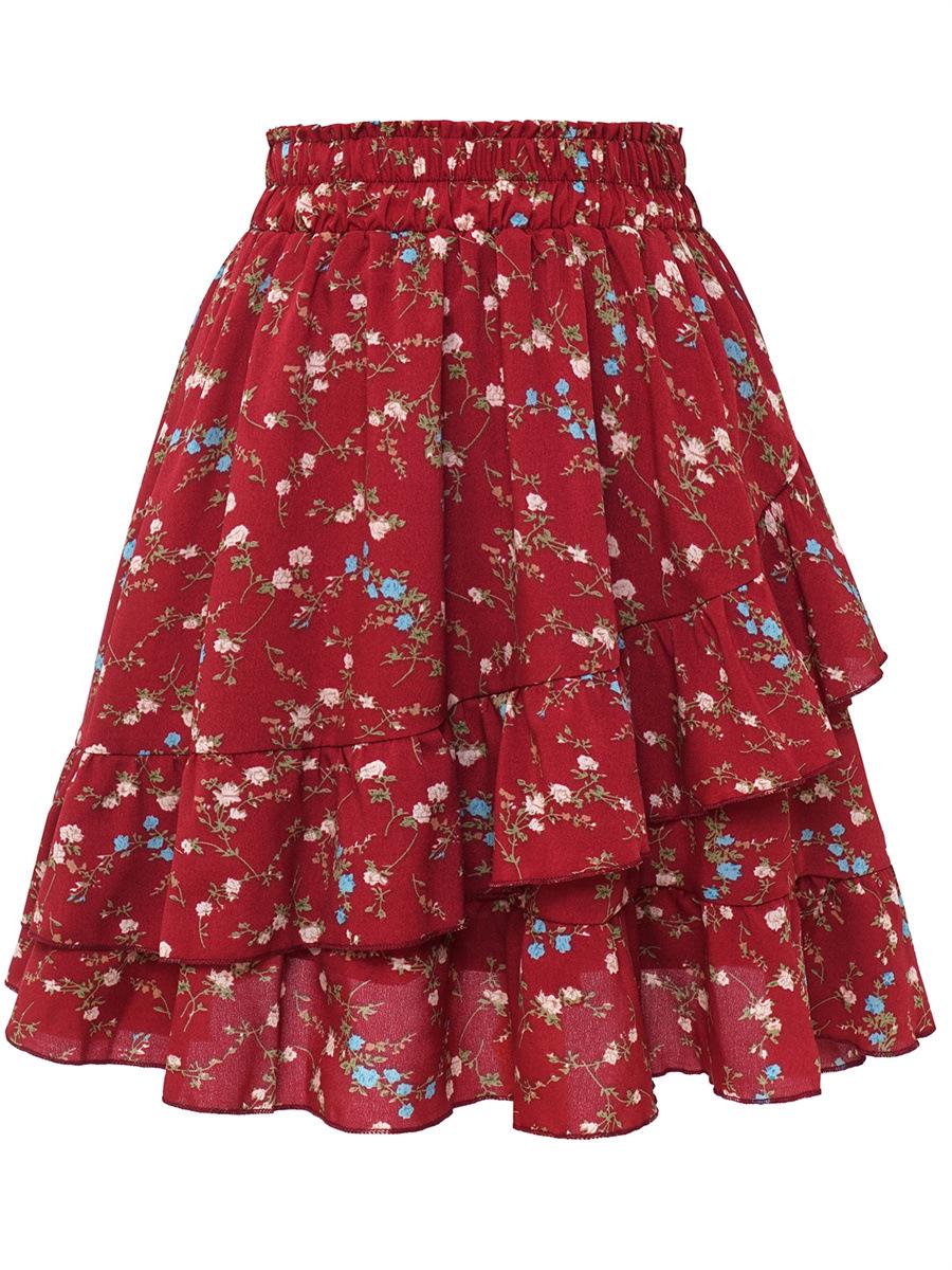 

Женская юбка большого размера на весну/лето с цветочным принтом, А-силуэта, с оборками по подолу, типа «рыбий хвост», облегающая Medium