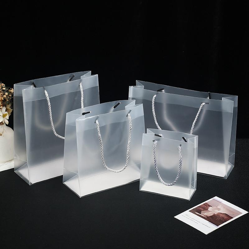 

10pcs Three Strand Rope Transparent Frosted Tote Bag Waterproof Moisture-proof Wear-resistant Reusable Plastic Pouch Festival Gift Packaging Bags 12x12x12cm 10pcs