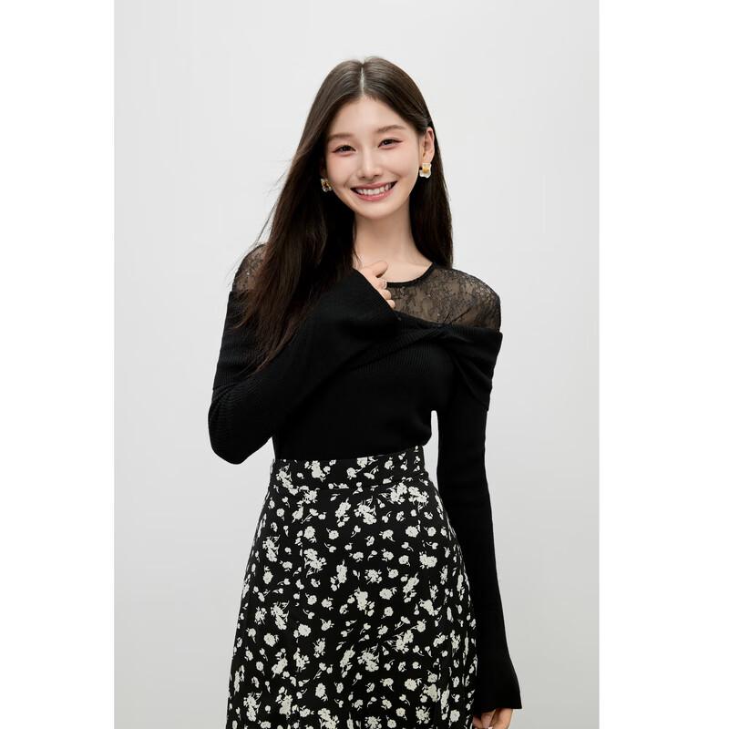 Autumn Water Beauty Lace Off-Shoulder Knit Top