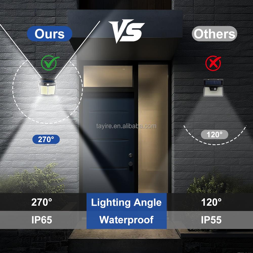 Energy Saving Super Bright Cold White Outdoor IP65 412LED Solar Garden Light 4 Sides Wall Lamp Motion Sensor Security Light