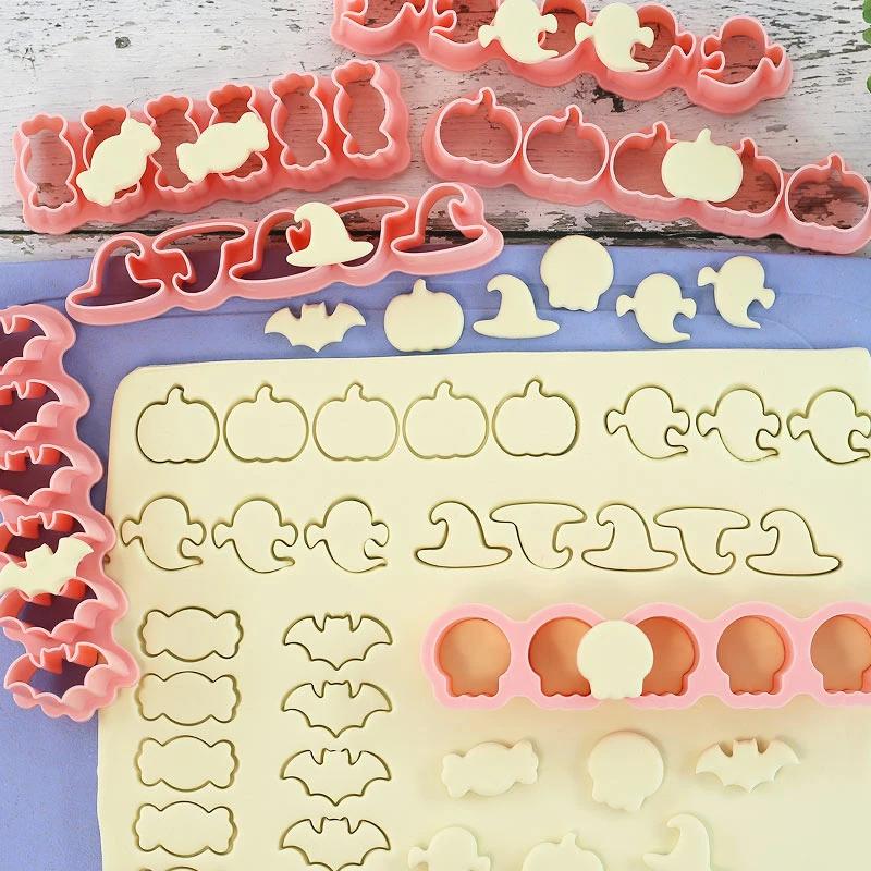 Pumpkin Halloween Cookies Cutters Ghost Bat Witch Hat Candy Biscuit Mold Fondant Embosser Stamp Halloween Party Cake Decor Tools