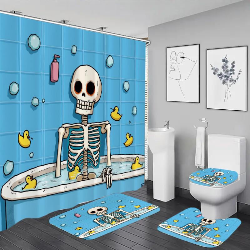 

Набор для ванной из 4 предметов, Шторка для душа с 12 крючками, Коврик для пола, Контурный коврик для туалета и Коврик для крышки унитаза, Украшение для ванной, Ванна 90x180cm