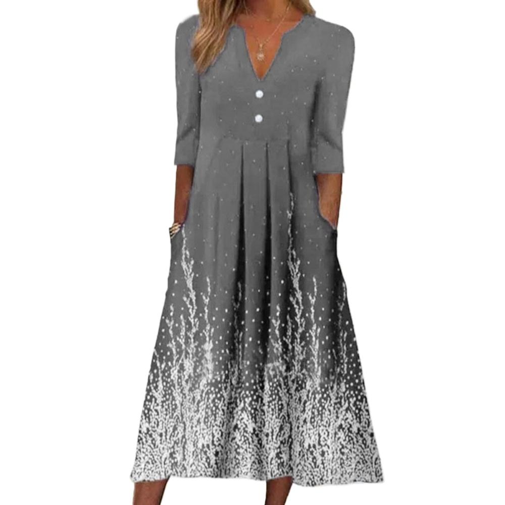 HNXC Damenmode Sommer Frühling Blumendruck 1/2 Ärmel V-Ausschnitt Freizeitkleider