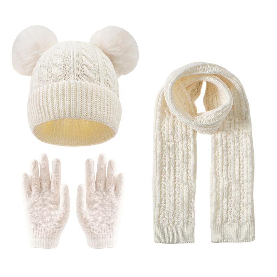 3-12Y Children's Warm Knitted Hat Scarf Gloves Set Thickened Lining Knit Beanie Warm Neck Scarves Windproof Outdoor Protecting