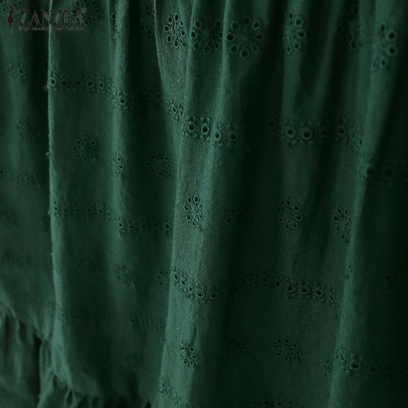 ZANZEA Women Elegant Embroidery Crochet Patchwork Short Sleeve Long Dress