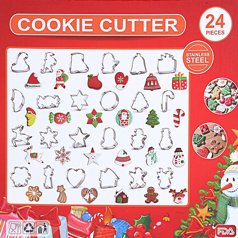 24-Piece Stainless Steel Christmas Cookie Cutters: Tree, Gingerbread Man, Snowflake, Mill