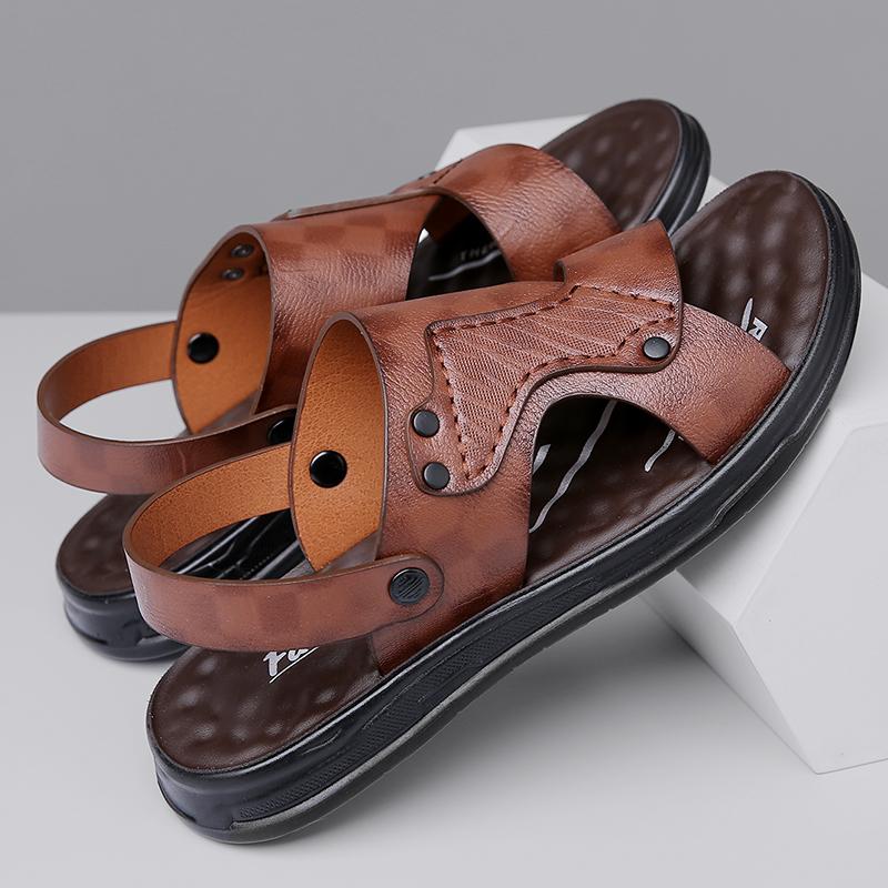 TUINANLE Sandales pour Homme Cuir PU Classique Romaines Homme Été Marche Plage Sandales Plates Chaussures pour Homme Baskets Sandalias Hombre Pantoufle Homme