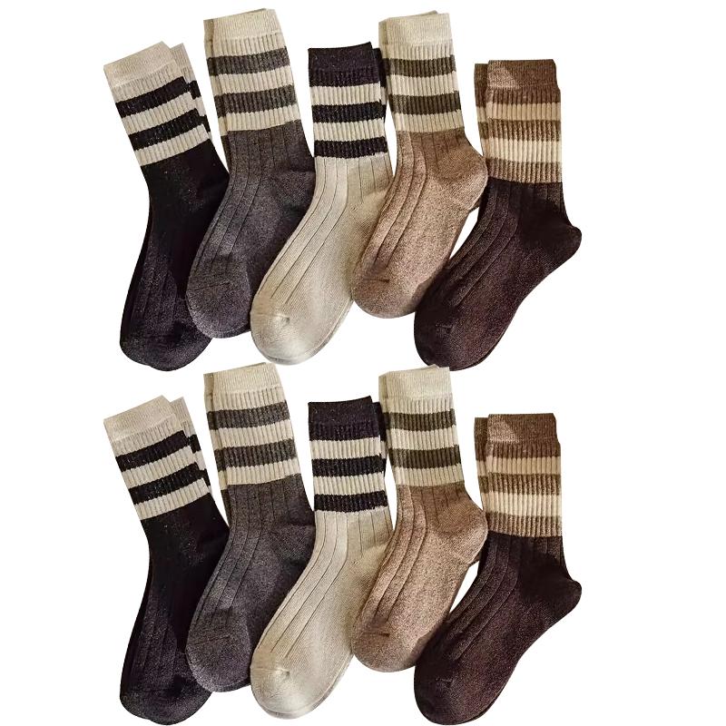 5 /10 Pairs Lot Socks for Women Ruffle Middle Tube Ankle Short Breathable Black White Set Spring Autumn