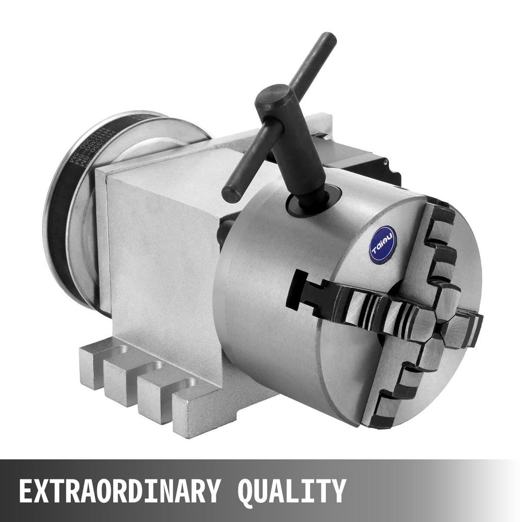 CNC Rotational Rotary Axis 4-Jaw Chuck 100mm Hollow Shaft 4th Axis Rotary Axis Tailstock CNC Router Engraver Machine