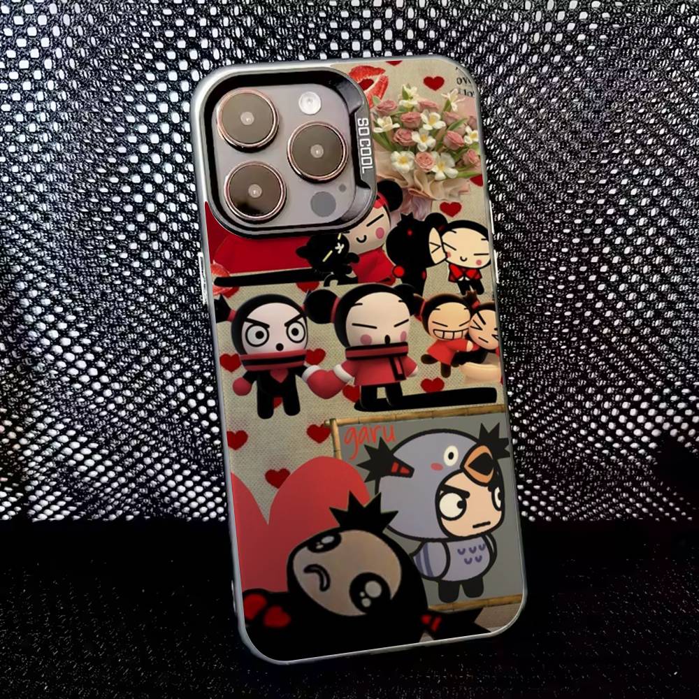 Pucca Cute Love Phone Case For iPhone 16,15,14,13,12,11,8,7,Pro,Max,Plus,Mini,XS,SE Anti Fall Black Matte Hard