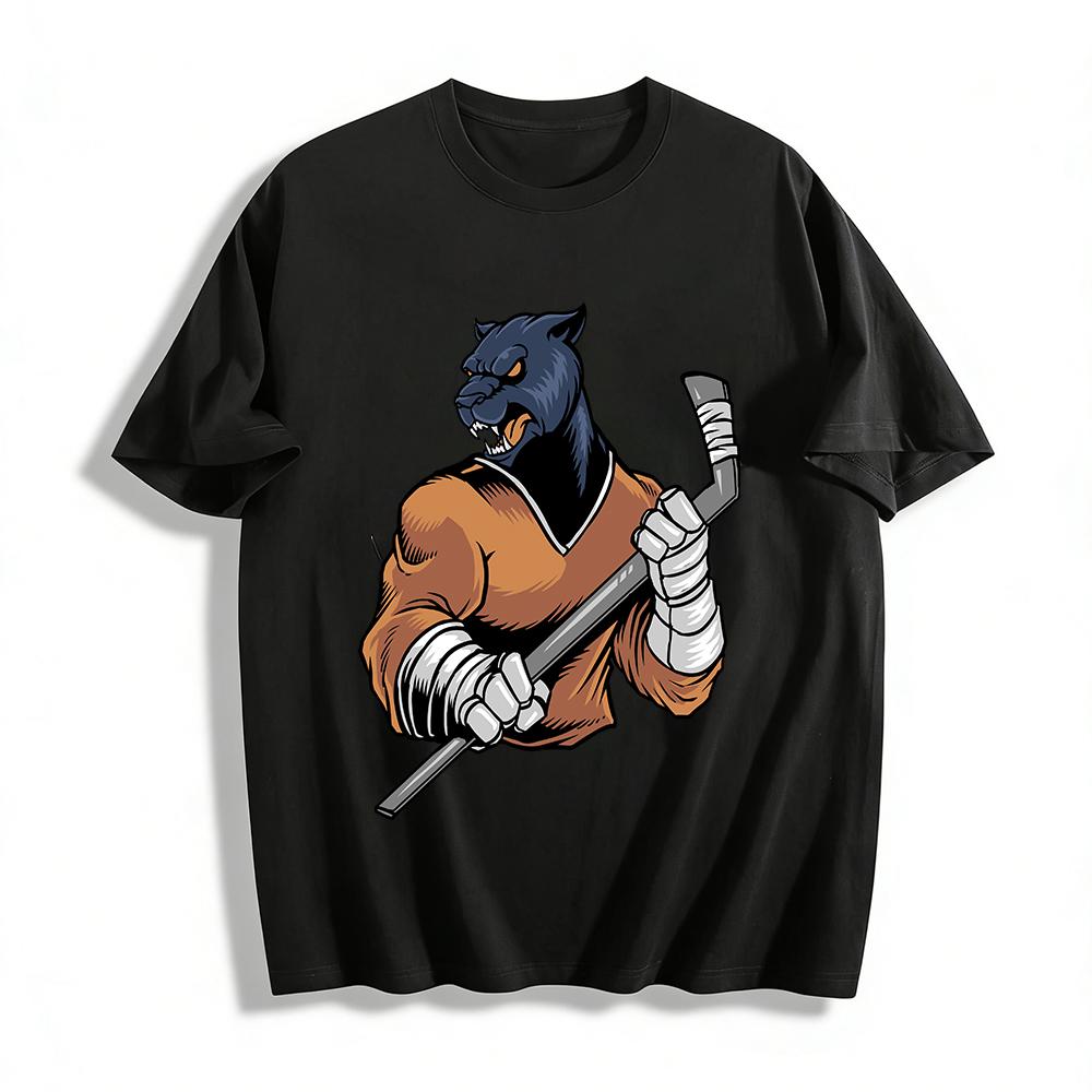 

Cool Panther Ice Hockey Graphic Casual Sports Unisex Long Sleeve Top Pure cotton T-shirt XXS