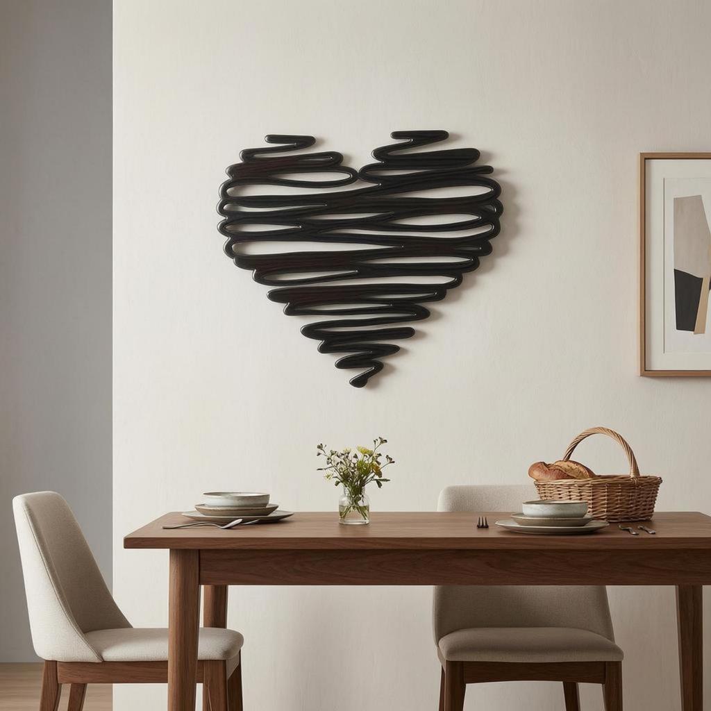 Metal Heart Wall Decoration Black Scribble Art Simple