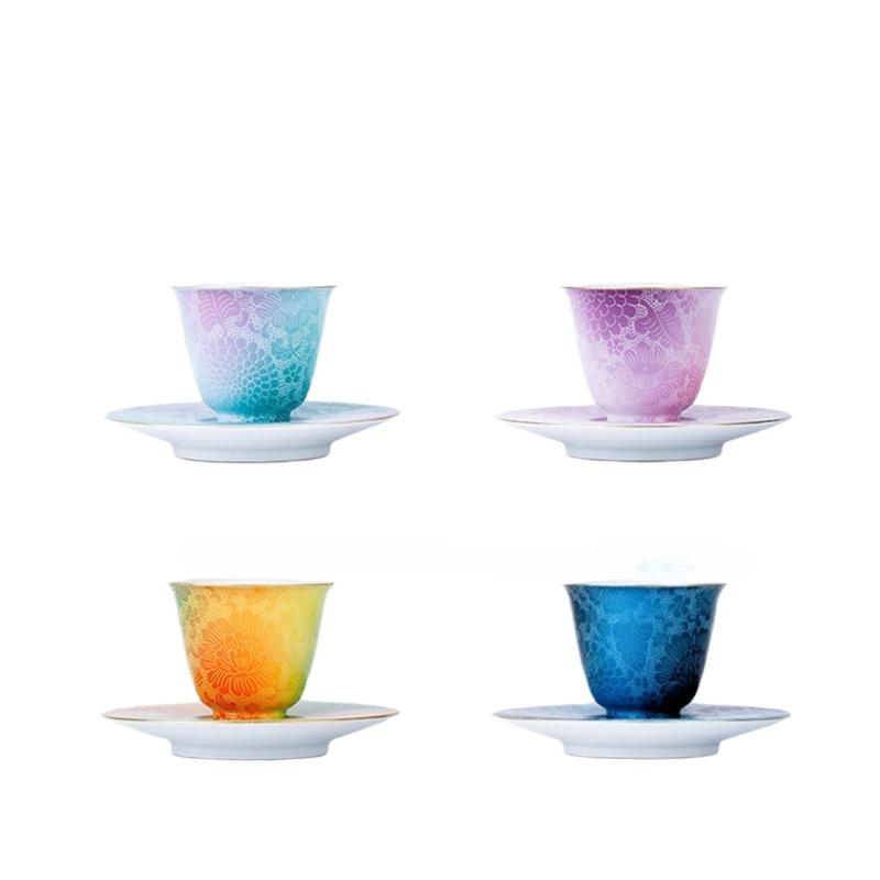 Gubo Carved Flower PorcelainCup Saucer Set Handmade Ceramic Tea Set Chinese Style Tea Cup Coaster Teacup Saucer Home Decor Gift