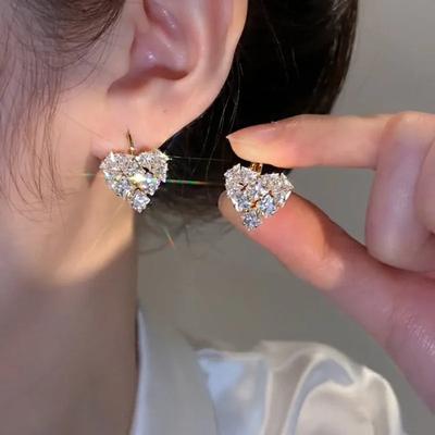 New Shiny Zircon Love Earrings for Women Fashionable Luxurious Personalized Prom Accessories Party  Anniversary Gifts
