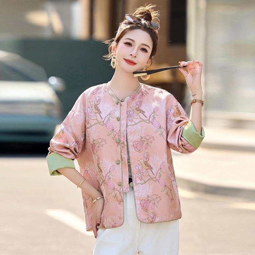 Blazer Women's Spring and Autumn Chic Unique Light Retro Jacquard Button Improved Top