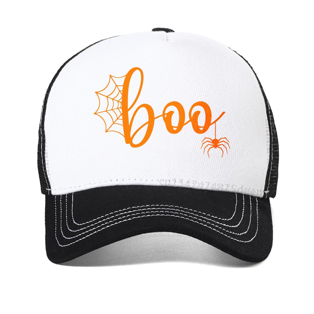 Halloween Spider Web & Boo Lettering Graphic Design Baseball Cap Summer Casual Printed Unisex's Caps Adjustable Visor Trucker Hat