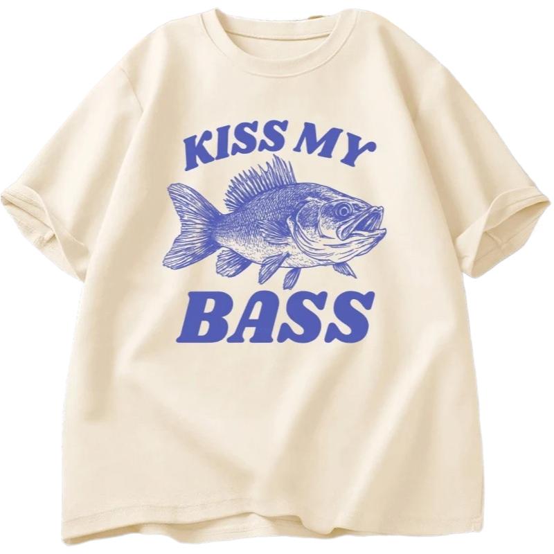 Retro Fishing TShirt Kiss My Bass Tee Funny Women Dad Grandpa Fishing Tshirt OutdoorsUnisex Humor Top FisherUnisex Gift Clothes Tshirt S